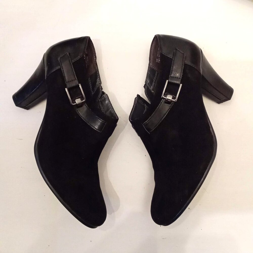 Aerosoles Heelrest Black Suede Ankle Boots Womens US 9 M Booties Polka Dot Style